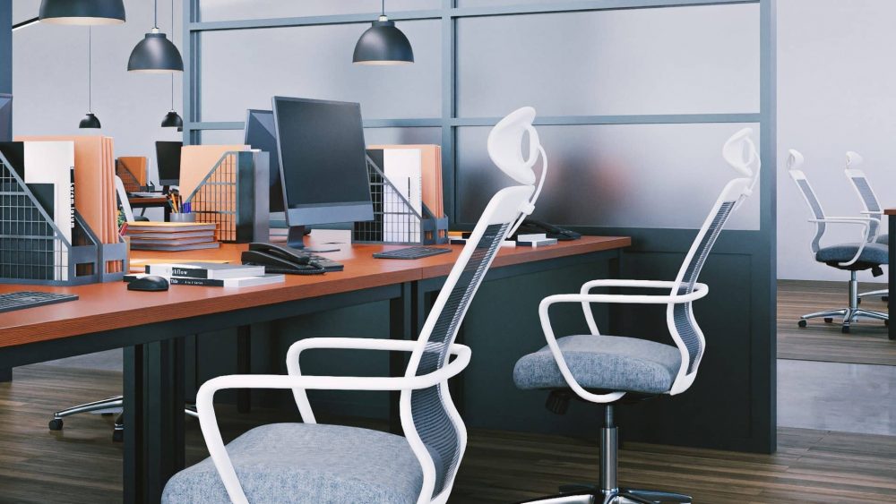 Large office interior with plants and open ceiling, 3d rendering Large office interior with plants and open ceiling, 3d rendering