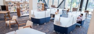 Open Study Area in University Library with Sound Masking to Reduce Noise Distractions